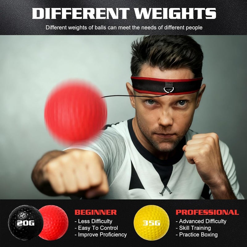 KTEBO ® Boxing Reflex Ball Headband Set - Includes 4 Different Balls and 2 Adjustable Headbands for Beginner Proficiency Improvement, Great Boxing Equipment - Image 3